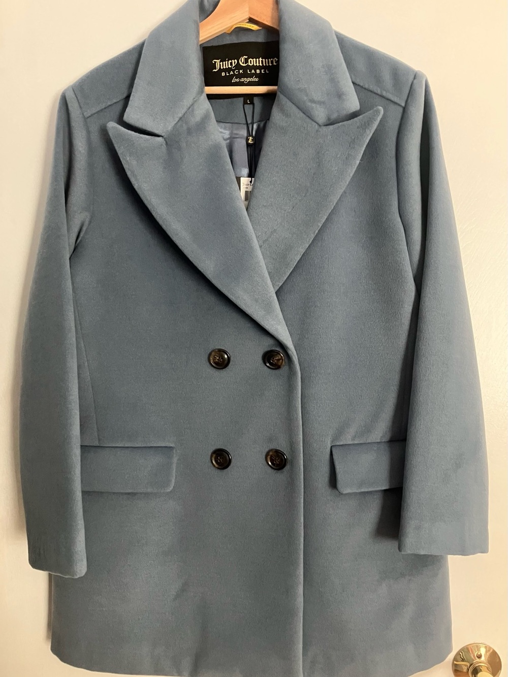 Juicy Couture Slate Blue Double-Breasted Pea Coat